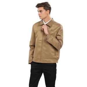 F Collections Faux Suede Collared Zip up Jacket